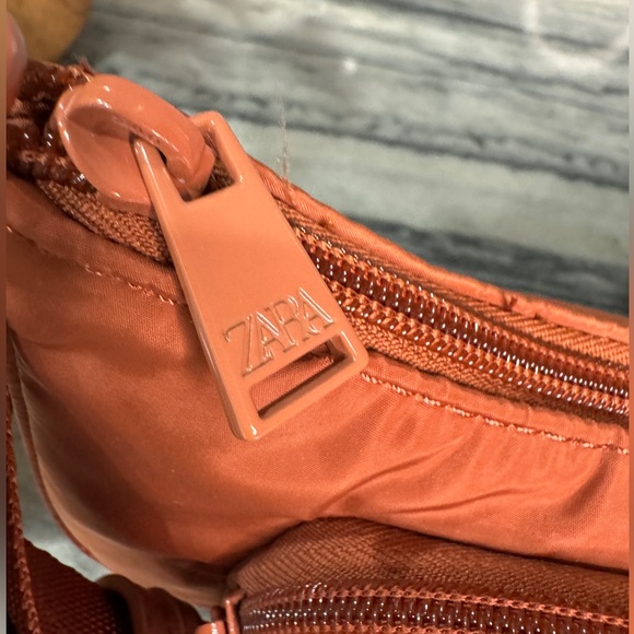 Zara Womens Burnt Orange Crossbody Bag with Chain Pocket Pouch - Picture 7 of 7